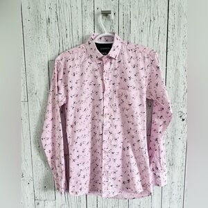 Chirag Woman’s Pink Small Floral Collared Button Down, EUC, Sz 36